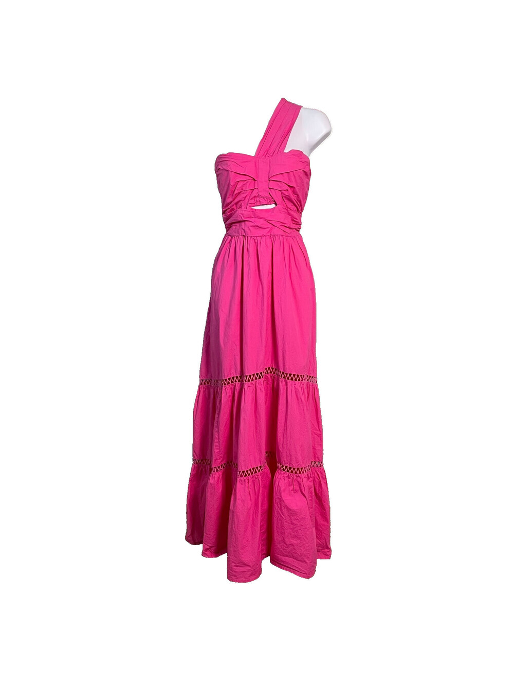 Southern Frock Elle Sleeveless Hot Pink One Shoulder Eyelet Tiered Maxi Dress M